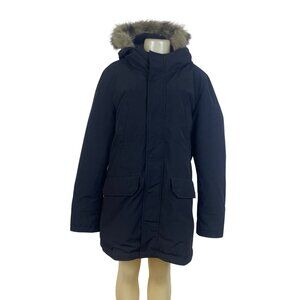 Uniqlo Black Womens Faux Fur Hooded Winter Parka Coat Full-Length Zipper Sz L